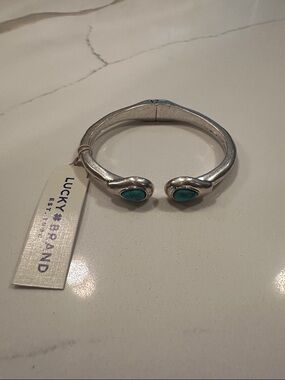 Lucky Brand Silver-tone Open Cuff with Turquoise Stones